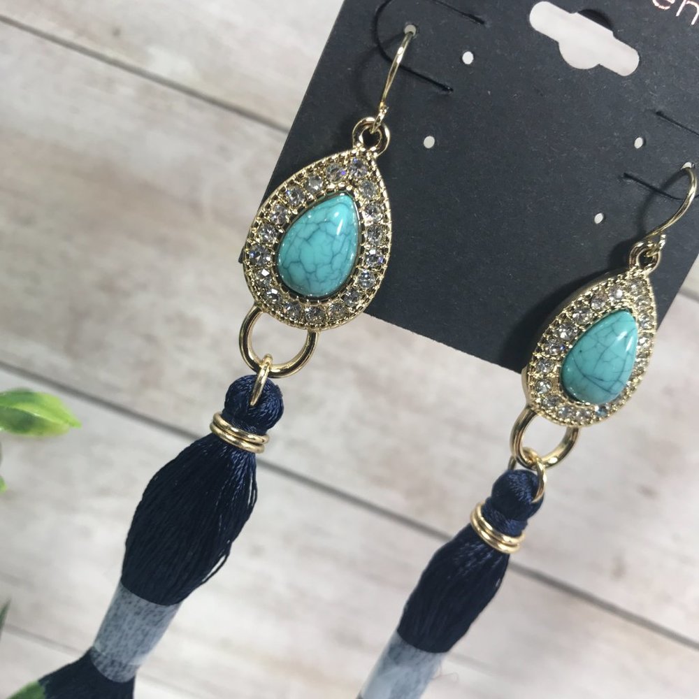 G by Gennaro Turquoise Crystal Blue Tassel Earrings - Picture 4 of 5